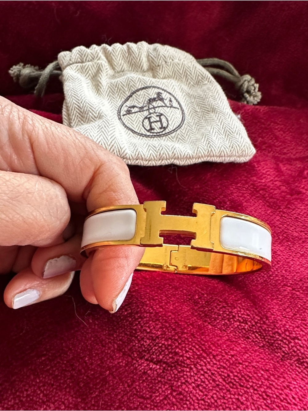Hermès White Enamel Clic H Bracelet with Gold Hardware